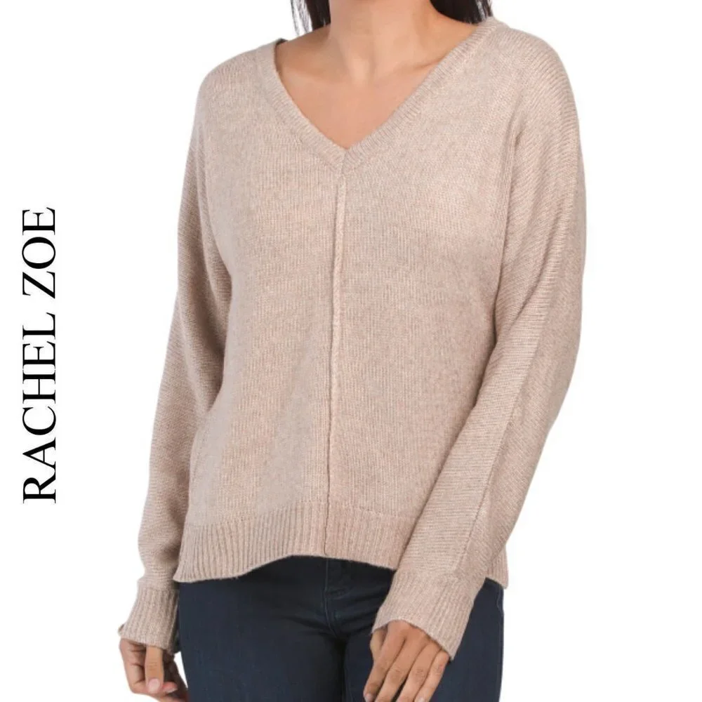 NWT Rachel Zoe Soft Lightweight Knit Hi-low hem V-neck Exposed Seam Sweater - Picture 1 of 3